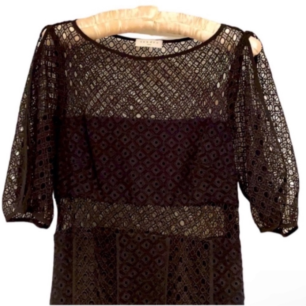 Authentic Sandro designer lace cut out overlay black dress sz M 4-6 - Picture 3 of 7